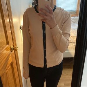 Uniqlo Tan/Black Crew-Neck Cardigan